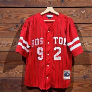 Mitchell & Ness Cooperstown Boston #92 Pinstripe Baseball Jersey Red Youth Large